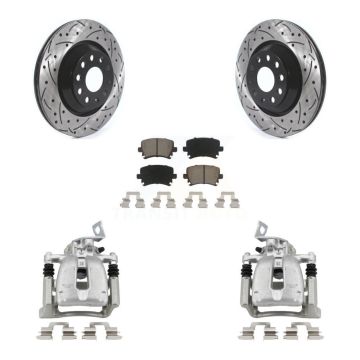 Rear Brake Coated Caliper Drill Slot Rotor Ceramic Pad Kit For 2009 Volkswagen Passat CC KCD-100437C
