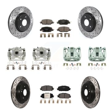 Front Rear Brake Coated Caliper Drilled Slot Rotor Ceramic Pad Kit (10Pc) For Honda CR-V KCD-100437T