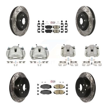 Front Rear Brake Coated Caliper Drill Slot Rotors Ceramic Pad Kit (10Pc) For Toyota RAV4 KCD-100438N