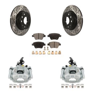 Rear Brake Caliper Drill Slot Rotor Semi-Metallic Pad Kit For Volkswagen Jetta Golf Audi KCD-100439P