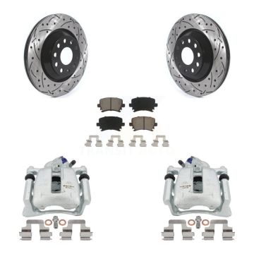 Rear Disc Brake Coated Caliper Drill Slot Rotor Ceramic Pad Kit For Volkswagen CC Passat KCD-100440C