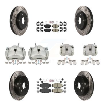 Front Rear Brake Coated Caliper Drill Slot Rotors Ceramic Pad Kit (10Pc) For Toyota RAV4 KCD-100441N