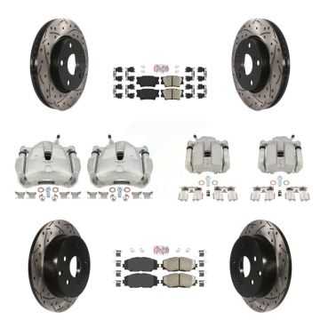 Front Rear Brake Coated Caliper Drill Slot Rotors Ceramic Pad Kit (10Pc) For Toyota RAV4 KCD-100443N