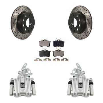 Rear Brake Caliper Drill Slot Rotors Ceramic Pad Kit For Volkswagen Jetta Beetle Audi A3 KCD-100445T