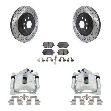Rear Brake Coat Caliper Drill Slot Rotors Semi-Metallic Pad Kit For Volkswagen CC Passat KCD-100446P