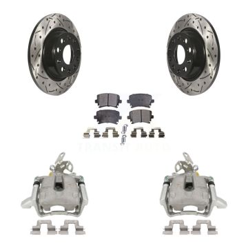 Rear Brake Caliper Drilled Slot Rotor Ceramic Pad Kit For Volkswagen GTI Audi A3 Quattro KCD-100446T