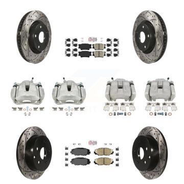 Front Rear Brake Coated Caliper Drill Slot Rotors Ceramic Pad Kit (10Pc) For Toyota RAV4 KCD-100447N