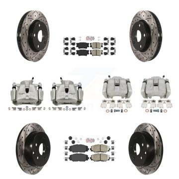 Front Rear Brake Coated Caliper Drill Slot Rotors Ceramic Pad Kit (10Pc) For Toyota RAV4 KCD-100449N