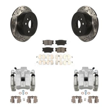 Rear Brake Caliper Drilled Slot Rotor Semi-Metallic Pad Kit For Toyota Camry Lexus ES350 KCD-100449S