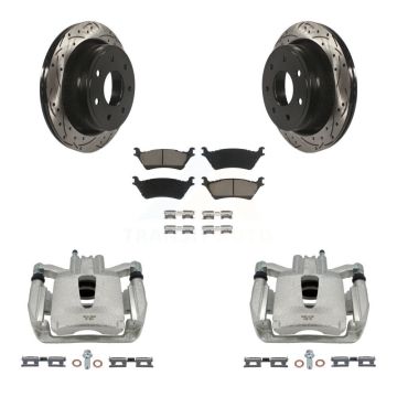 Rear Brake Caliper Drill Slotted Rotors Ceramic Pad Kit For Ford F-150 With 7 Lug Wheels KCD-100450C
