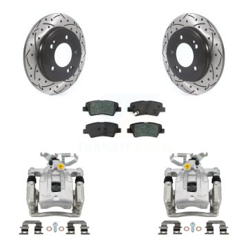 Rear Brake Caliper Drilled Slot Rotor Semi-Metallic Pad Kit For Hyundai Elantra Kia Niro KCD-100450S