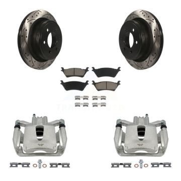 Rear Disc Brake Coated Caliper Drilled Slotted Rotors And Ceramic Pad Kit For Ford F-150 KCD-100451C