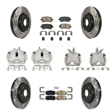 Front Rear Brake Caliper Drill Slotted Rotor Ceramic Pad Kit (10Pc) For Chevrolet Malibu KCD-100453N