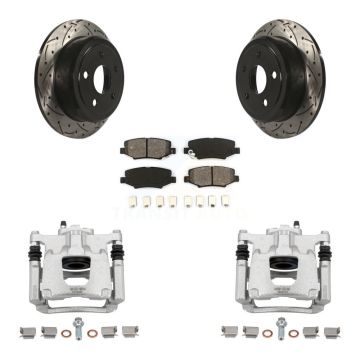 Rear Brake Coated Caliper Drill Slotted Rotor Semi-Metallic Pad Kit For Jeep Wrangler JK KCD-100453S