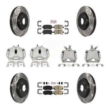 Front Rear Brake Caliper Drill Slotted Rotor Ceramic Pad Kit (10Pc) For Chevrolet Malibu KCD-100454N