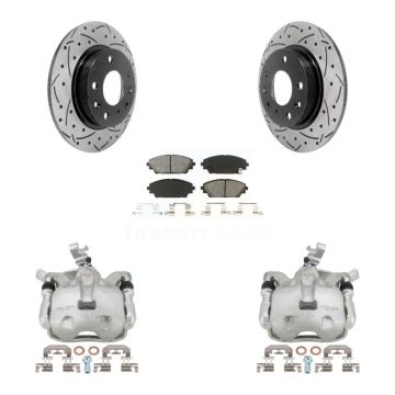 Rear Brake Caliper Drill Slotted Rotor Semi-Metallic Pad Kit For Mazda 3 Sport 2.5L/2.0L KCD-100454S