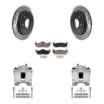 Rear Brake Caliper Drilled Slot Rotor Semi-Metallic Pad Kit For Nissan TITAN Armada QX56 KCD-100458P
