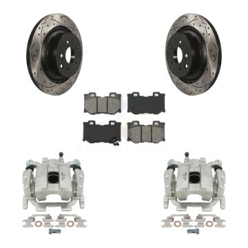 Rear Brake Caliper Drill Slot Rotor Semi-Metallic Pad Kit For 2010-2013 INFINITI G37 AWD KCD-100459S
