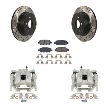 Rear Brake Caliper Drill Slot Rotor Semi-Metallic Pad Kit For INFINITI G37 QX50 Nissan Z KCD-100460S