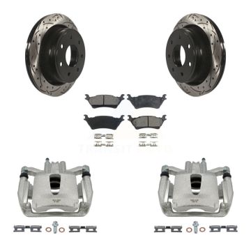 Rear Brake Caliper Drill Slotted Rotors Ceramic Pad Kit For Ford F-150 With 7 Lug Wheels KCD-100460T