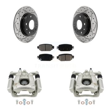 Rear Disc Brake Coated Caliper Drilled Slotted Rotor & Ceramic Pad Kit For Mazda 3 Sport KCD-100461C