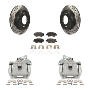 Rear Brake Caliper Drill Slot Rotor Semi-Metallic Pad Kit For 17-20 Hyundai Elantra 2.0L KCD-100461P