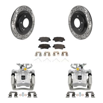 Rear Brake Caliper Drilled Slot Rotor Semi-Metallic Pad Kit For 2018-2019 Kia Niro VIN C KCD-100462P