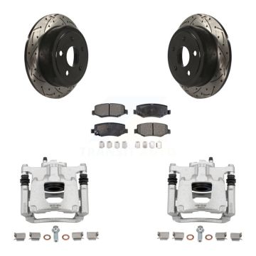 Rear Brake Coated Caliper Drill Slotted Rotor Semi-Metallic Pad Kit For Jeep Wrangler JK KCD-100463P