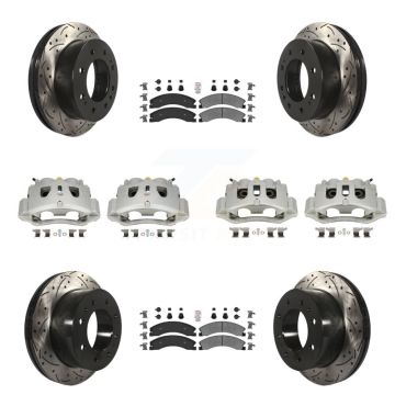 Front Rear Brake Caliper Drill Slot Rotor Semi-Metallic Pad Kit (10Pc) For GMC Chevrolet KCD-100464N
