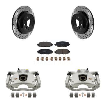 Rear Brake Coat Caliper Drill Slot Rotor Semi-Metallic Pad Kit For Jeep Wrangler Rubicon KCD-100464P