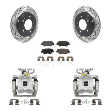 Rear Brake Caliper Drilled Slot Rotor Ceramic Pad Kit For Hyundai Elantra Kia Niro Ioniq KCD-100464T