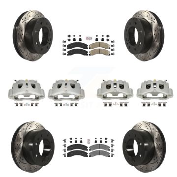 Front Rear Brake Caliper Drilled Slot Rotor Ameribrakes Pad Kit (10Pc) For GMC Chevrolet KCD-100465N