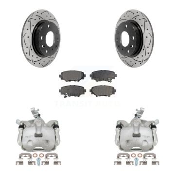 Rear Brake Caliper Drill Slotted Rotor Semi-Metallic Pad Kit For Mazda 3 Sport 2.5L/2.0L KCD-100465P