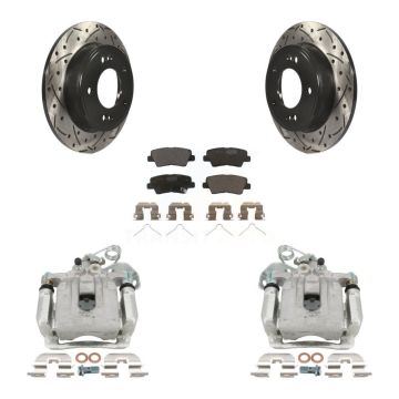 Rear Brake Caliper Drilled Slot Rotor Ceramic Pad Kit For 2017-2020 Hyundai Elantra 2.0L KCD-100465T