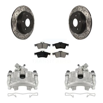 Rear Disc Brake Coated Caliper Drill Slotted Rotors Semi-Metallic Pad Kit For Ford Focus KCD-100466S