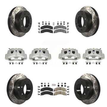 Front Rear Brake Caliper Drilled Slot Rotor Ameribrakes Pad Kit (10Pc) For GMC Chevrolet KCD-100467N