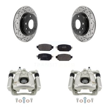 Rear Disc Brake Coated Caliper Drill Slot Rotors Semi-Metallic Pad Kit For Mazda 3 Sport KCD-100467P