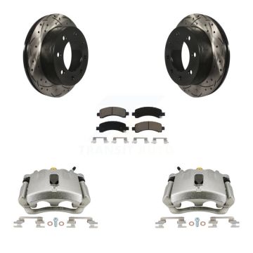 Rear Brake Caliper Drill Slot Rotors Ceramic Pad Kit For Chevrolet Express 2500 GMC 3500 KCD-100470C