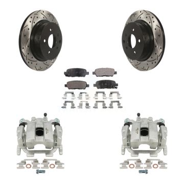 Rear Brake Caliper Drill Slot Rotor Semi-Metallic Pad Kit For INFINITI G37 QX50 Nissan Z KCD-100471P