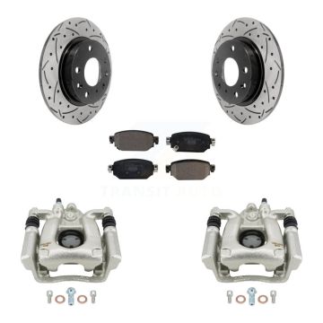 Rear Disc Brake Coated Caliper Drilled Slotted Rotor & Ceramic Pad Kit For Mazda 3 Sport KCD-100471T