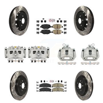 Front Rear Brake Caliper Drilled Slot Rotor Ameribrakes Pad Kit (10Pc) For Ford Explorer KCD-100472N