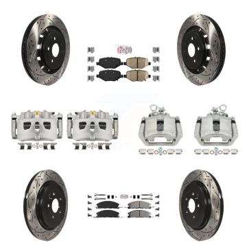 Front Rear Brake Caliper Drilled Slot Rotor Ameribrakes Pad Kit (10Pc) For Ford Explorer KCD-100473N