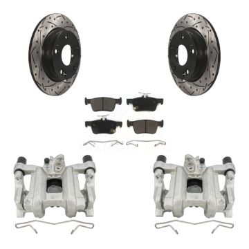 Rear Disc Brake Coated Caliper Drill Slotted Rotor Semi-Metallic Pad Kit For Honda Civic KCD-100473P