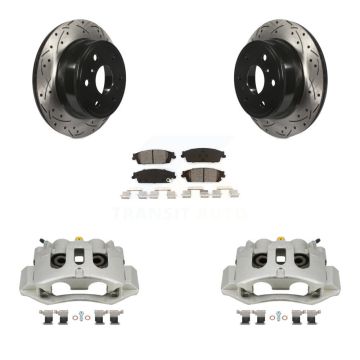 Rear Brake Coat Caliper Drill Slot Rotor Semi-Metallic Pad Kit For Chevrolet Suburban HD KCD-100473S