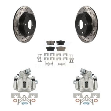 Rear Brake Coated Caliper Drill Slot Rotor Ceramic Pad Kit For Honda Civic Acura CSX ILX KCD-100474C