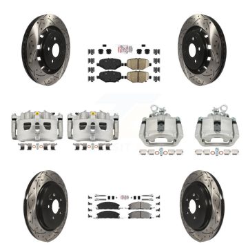 Front Rear Brake Caliper Drill Slot Rotor Semi-Metallic Pad Kit (10Pc) For Ford Explorer KCD-100474N