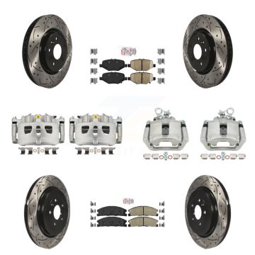 Front Rear Brake Caliper Drill Slot Rotor Ceramic Pad Kit (10Pc) For Ford Explorer Sport KCD-100475N