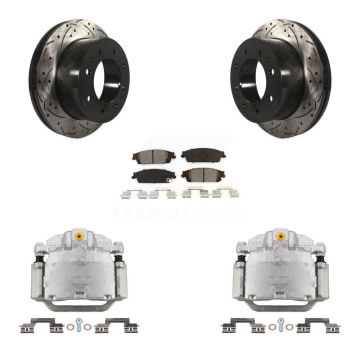 Rear Brake Coated Caliper Drill Slot Rotors Semi-Metallic Pad Kit For Chevrolet Suburban KCD-100475S