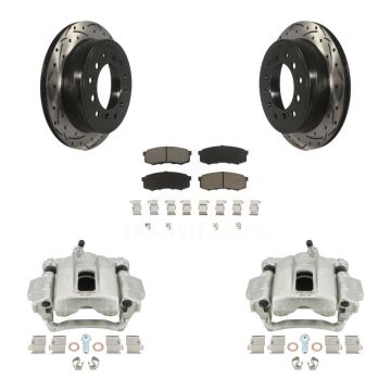Rear Brake Coat Caliper Drill Slot Rotor Ceramic Pad Kit For 2010-2014 Toyota FJ Cruiser KCD-100476C