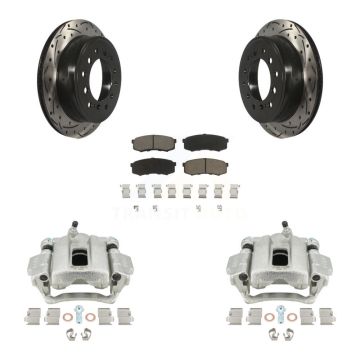 Rear Brake Coat Caliper Drill Slot Rotors Ceramic Pad Kit For Toyota 4Runner Lexus GX460 KCD-100477C